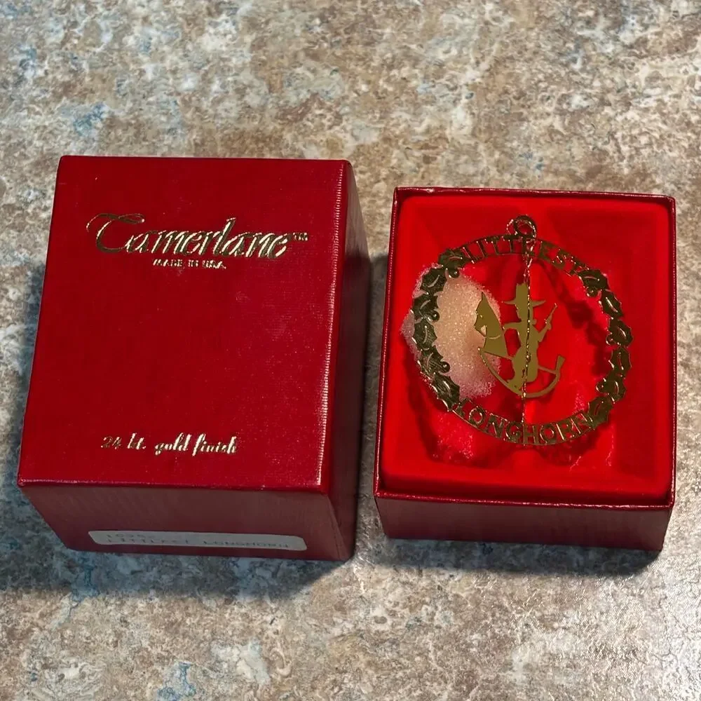 Camerlane Littlest Longhorn Western 24K Gold Finish Christmas Ornament New